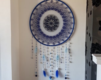 Unique Art Design, Blue Wall Hanging Decor, Giant Dream Catcher, Blue Large Wall Hanging Decor, Home Decor, Blue Dream Catcher/ Sandycraft