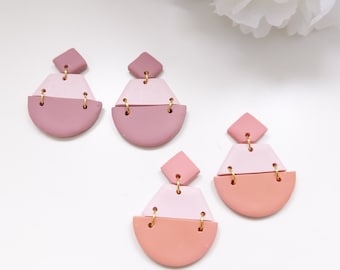 Polymer Clay Earrings - Pink Shapes - Statement Stud Earrings / Sandycraftuk