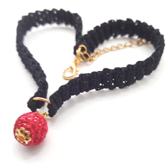 Valentine/'s gift Sandycraftuk Charms Choker Choker with charms Black Choker Black Choker with adjustable length Crochet Choker