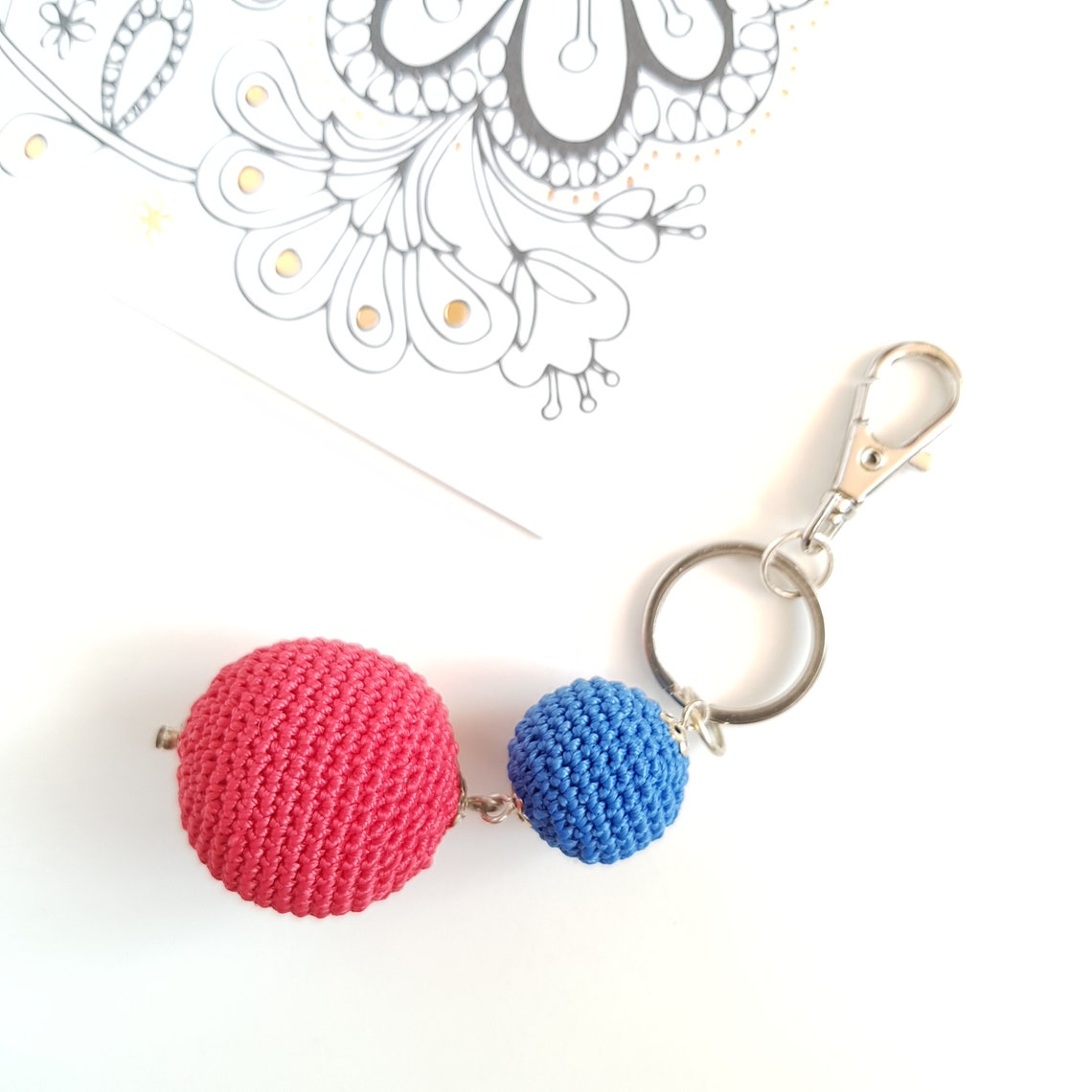 Keyring with two Cotton Balls ball keychain bag charm clip Etsy España