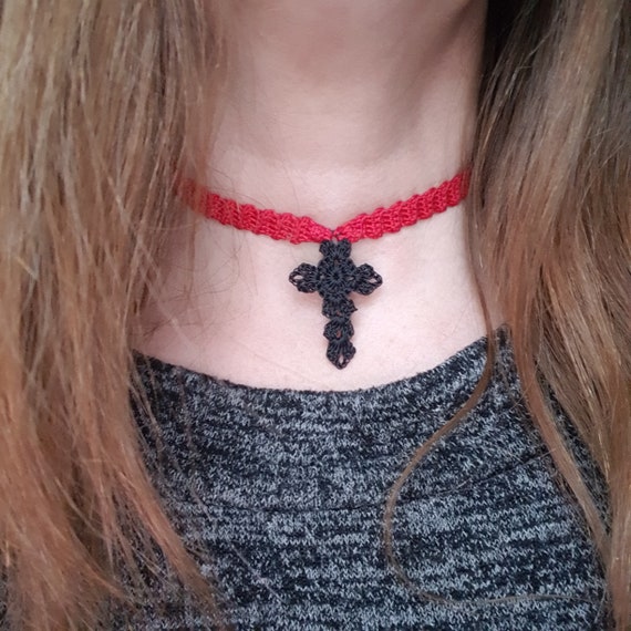 Valentine/'s gift Sandycraftuk Charms Choker Choker with charms Black Choker Black Choker with adjustable length Crochet Choker