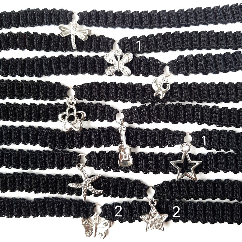 Valentine/'s gift Sandycraftuk Charms Choker Choker with charms Black Choker Black Choker with adjustable length Crochet Choker