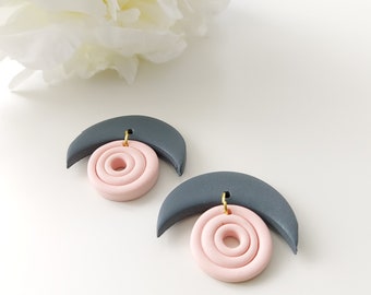 Polymer Clay Earrings - Pink Loly & gray moon - Statement Stud Earrings - Mother's day gift, Gift for Mother /Sandycraftuk