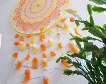 Orange Large Dreamcatcher, Unique Wall Hanging Decor, Bohemian Style Art Design, Boho Giant Dream Catcher, Nursery Home Decor/ Sandycraft