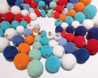 Crochet Ball Drop Earrings, Lightweight Dangle, Stud or Clip On Options