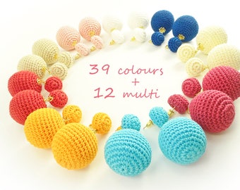 Crochet Ball Drop Earrings, Lightweight Dangle Earrings, Custom Color Choice / Sandycraft
