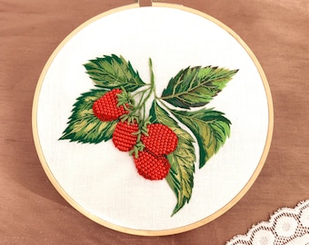 Raspberries Embroidery Art - Collection "Juicy Fruits"- Embroidery Art Hoop -Raspberries- Embroidery hoop, Embroidery Art / Sandycraftuk
