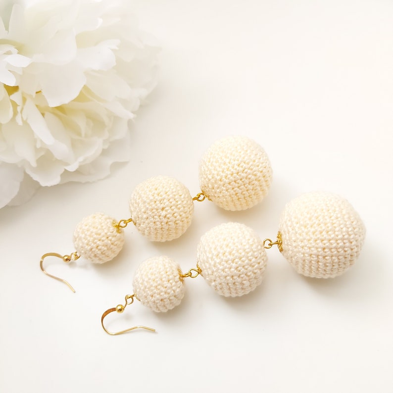 Ball drop earrings Mint Earrings Dangle Earrings with three crochet balls Dangle Mint Earrings Sandycraft les bonbons earrings