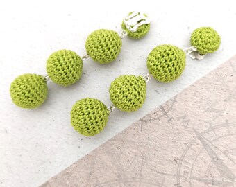 Bon bon Earrings, Clip, Stud or Hook Lightweight Drop Earrings with 6, 5, 4, 3 or 2 Crochet Balls, Bonbons / Katarzyna Bodera, Sandycraft