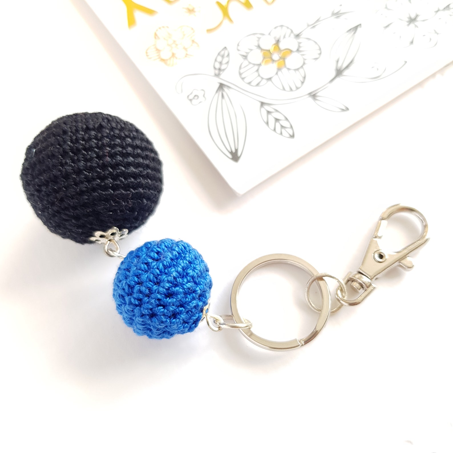Keyring with two Cotton Balls ball keychain bag charm clip Etsy España