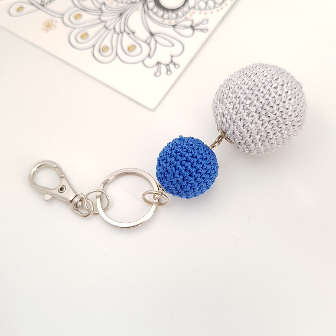 Keyring with two Cotton Balls ball keychain bag charm clip Etsy.de