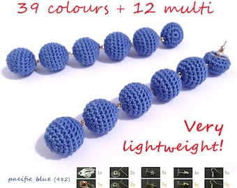 Bonbon Lightweight CrochetBall Drop Earrings, Custamizable Lengths, Colors, Options (Stud/Hook/Clip-on) / Katarzyna Bodera, Sandycraft