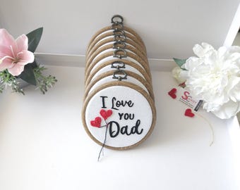 Father's Day Gift | Bold Slogan Hand-Embroidered in Black DMC Thread on Cotton | 8 Options | Red Crocheted Heart Accent | Sandycraft