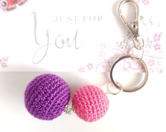 Keyring with two Cotton Balls, ball keychain, bag charm, clip on your purse, keys, gym bag or backpack, ball / Katarzyna Bodera, Sandycraft