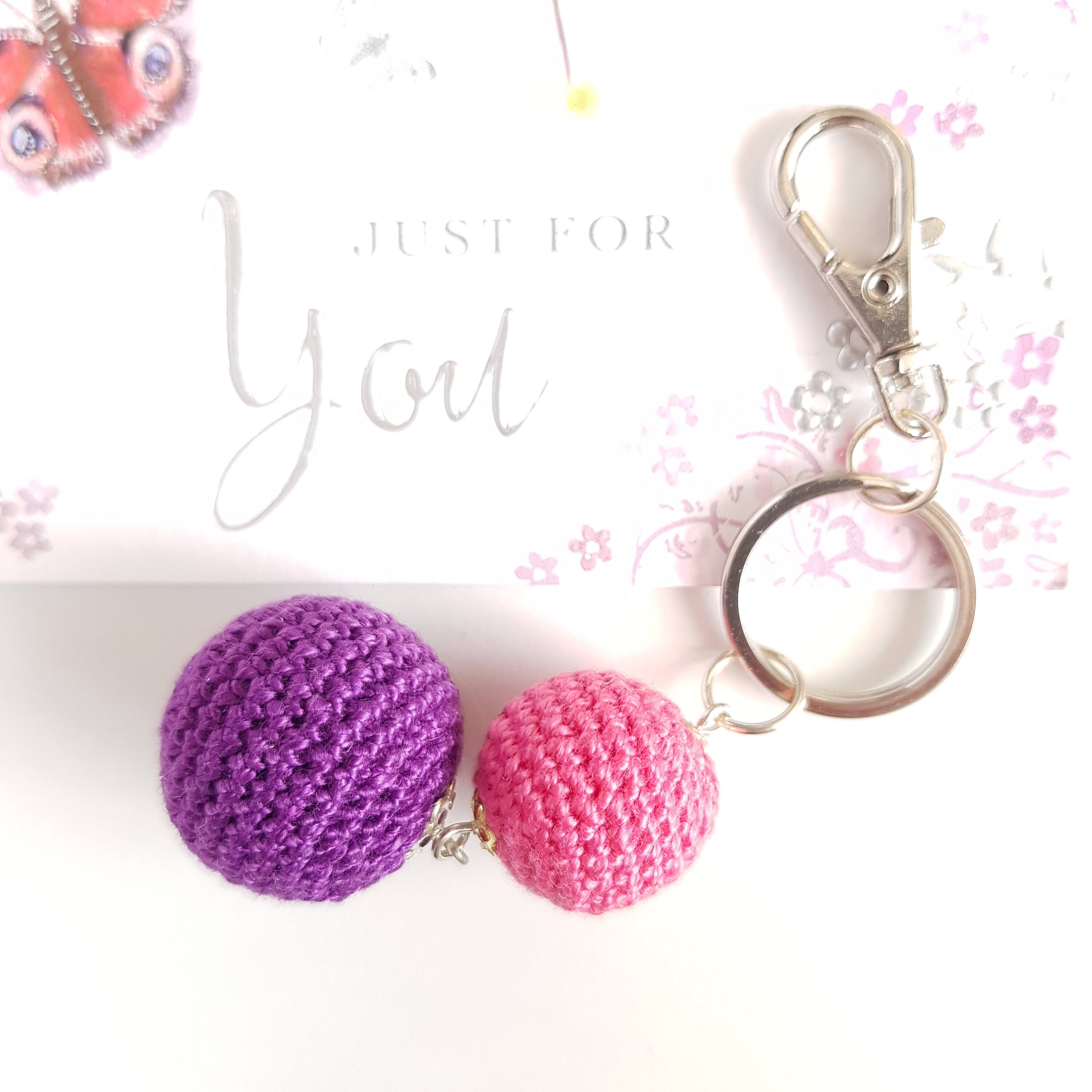 Keyring with two Cotton Balls ball keychain bag charm clip Etsy Italia