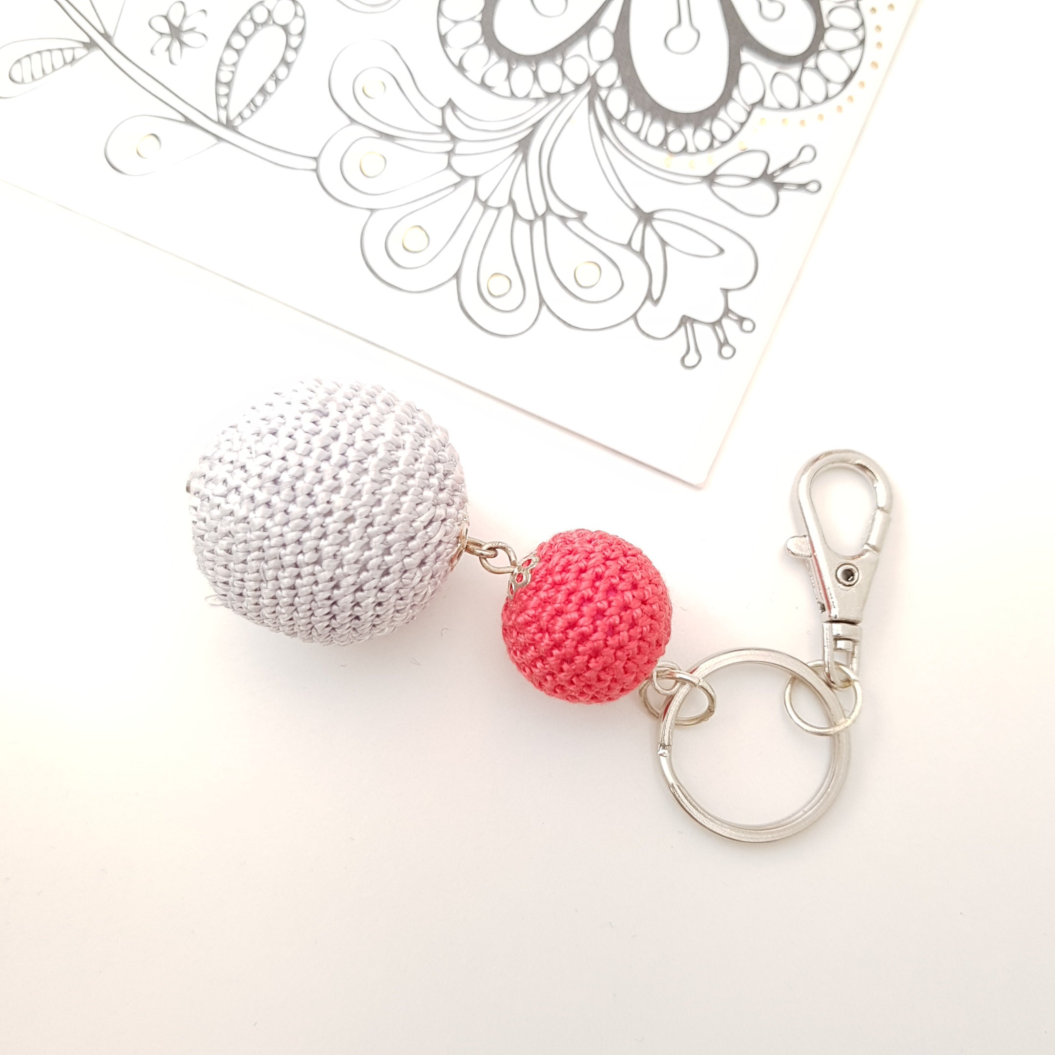 Keyring with two Cotton Balls ball keychain bag charm clip Etsy Italia