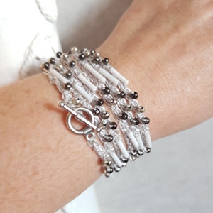 Wrap Bracelet, Beads wrap bracelet, Silver wrap bracelet, Silver Wrapped Bracelet, Crochet wrapped bracelet, Christmas Gift idea /Sandycraft