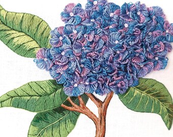 Embroidery Art Hoop  - Hydrangea Blue or Pink or Purple/blue- Embroidery hoop, Wallart Home Decor, Embroidery Art / Sandycraftuk
