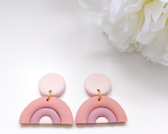 Polymer Clay Earrings - Rainbow Shape - Statement Stud Earrings / Sandycraftuk