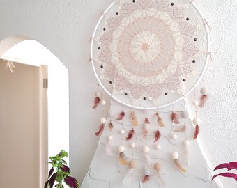Unique Wall Hanging Decor, Unique Art Design, Unique Wall Decor, Giant Dream Catcher, Beige Large Wall Hanging Decor, Home Decor/ Sandycraft