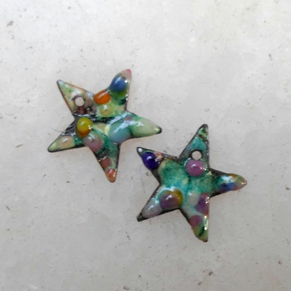 Enameled Charms, Enamel Copper Star Charm Beads, Multicolor Handmade Jewelry Supplies for Artisan Handmade Jewelry