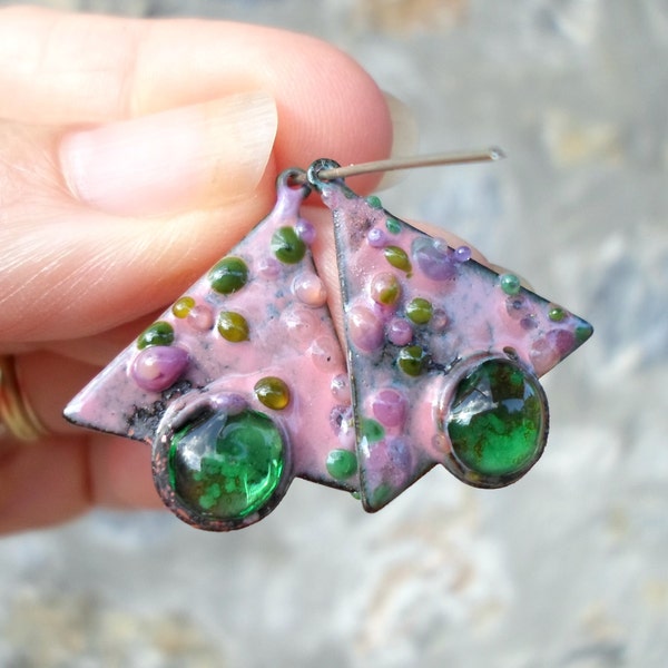 Enamel Beads, Enamel Brass Beads, Handmade Triangle Charm Beads, Handmade Jewelry Supplies for Artisan Handmade Jewelry