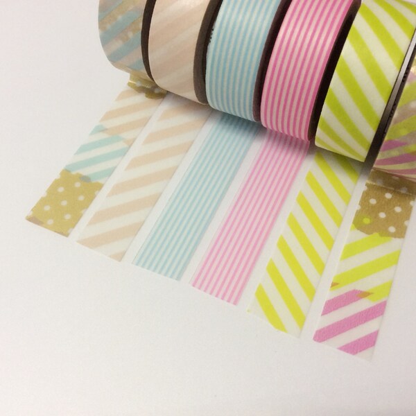 Pink & Blue Stripes Washi Tape Samples Set - 6 designs, 100cm of each design - Free Shipping