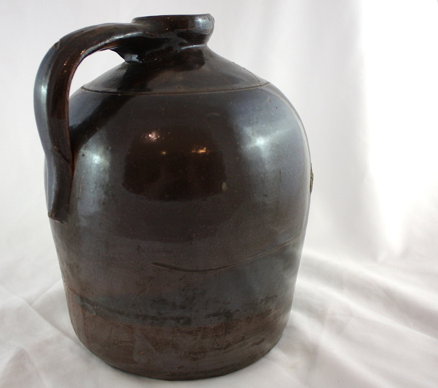 SALE Antique Brown Stoneware Jug with Curved Spout Etsy