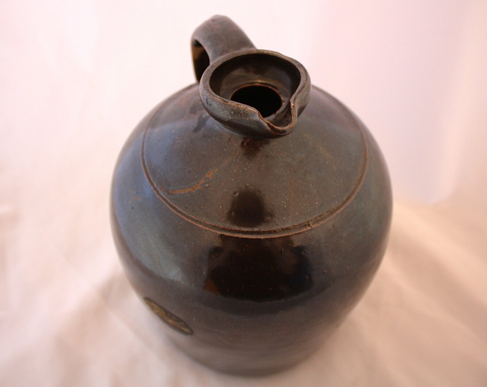 SALE Antique Brown Stoneware Jug with Curved Spout Etsy