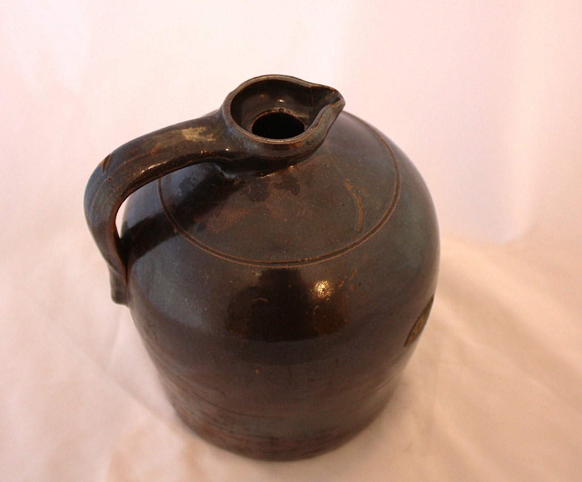 SALE Antique Brown Stoneware Jug with Curved Spout Etsy