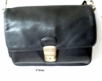 Vintage black VERDI EVENING HANDBAG with Bakelite Ring Handle and Amber Glass Decorative Buckle