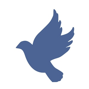 May include: A blue silhouette of a dove in flight. The dove is a symbol of peace and hope.
