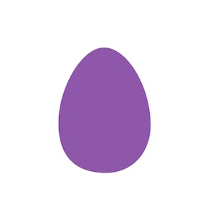 May include: A solid purple egg shape against a white background. The egg is a vibrant shade of purple, with a smooth, opaque appearance. The design is simple and minimalist, suitable for various applications.