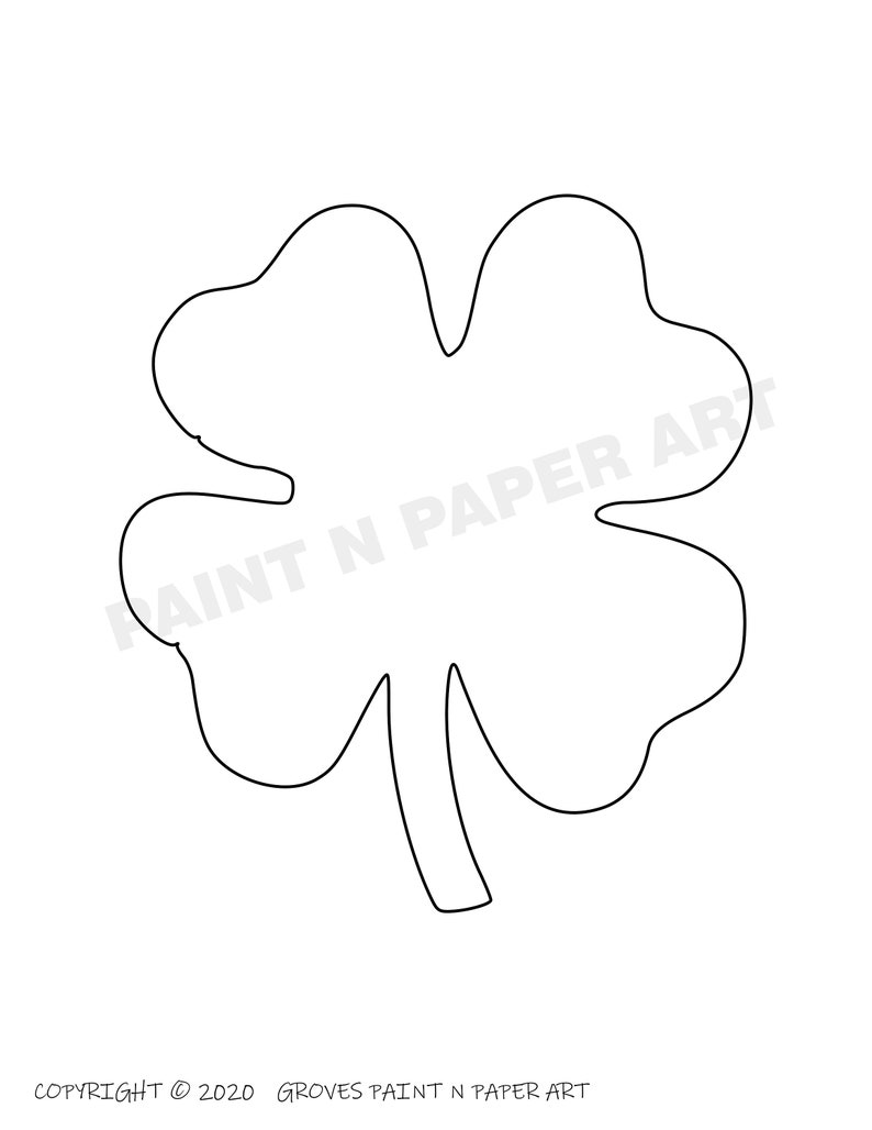 Printable Clover Template PDF, Digital Download, Download Shamrock, School Projects, Kid's Color Page, 7 Inch Clover image 1