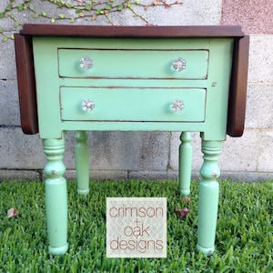 SAMPLE - Antique Drop Leaf Side Table &quot;Mint Chocolate Chip&quot;