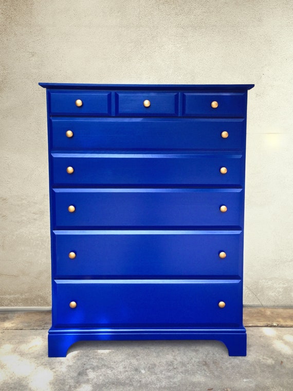 Sample Cobalt Blue Tall Dresser Chest Of Drawers Etsy