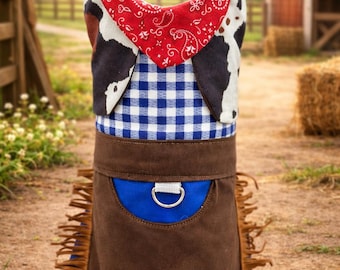 Cowboy Pet Outfit with D Ring – Western Pet Dress Vest – Farm Cowboy Pet Clothes – Handmade Dog Cat Outfit – Made to Order
