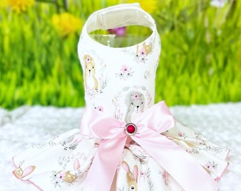 Woodland Nursery Flannel Pet Dress with Removable Bow - Machine Washable, Adorable Animal Print