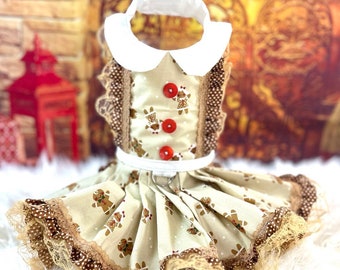 Handcrafted Gingerbread Lace Pet Dress with D-Ring - Adorable Holiday-Themed Attire for Small Pets