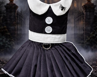 Black Goth Dog Dress, Halloween Dog Costume, Custom Ready to Ship Pet Dress, Spooky Gothic Dog Outfit, Handmade Small Dog Clothes