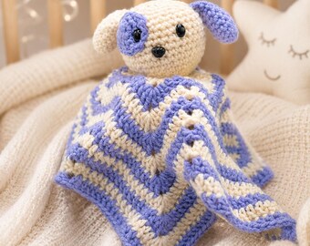 Crochet Puppy Lovey Baby Security Blanket, Handmade Newborn Gift, Baby Shower Gift, Chevron Stripe Lovey, Ready to Ship Nursery Toy