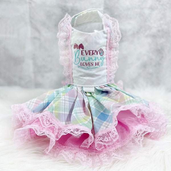 Every Bunny Loves Me Easter Harness Pet Dress