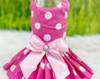 Pink Polka Dot Pet Dress – Handmade Cotton Dog, Cat & Small Animal Outfit | Ready to Ship
