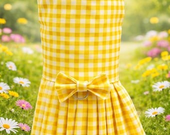 Yellow Gingham Dog Dress Harness | Handmade Easter Outfit
