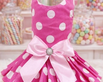 Pink Polka Dot Pet Dress – Handmade Cotton Dog, Cat & Small Animal Outfit | Ready to Ship
