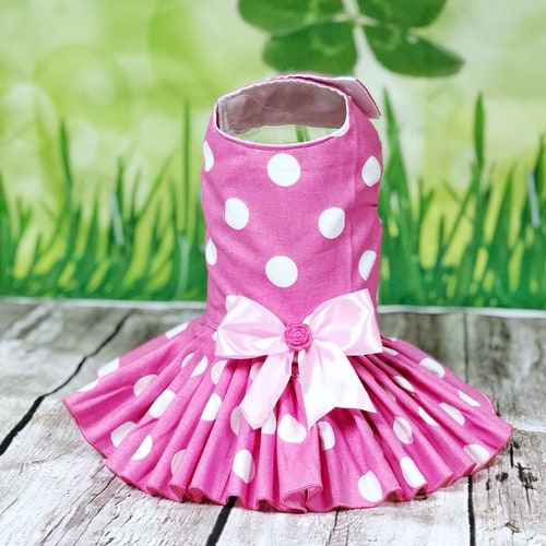 Dog Cat Pet Harness Dress Pink Dots Summer Washable Etsy