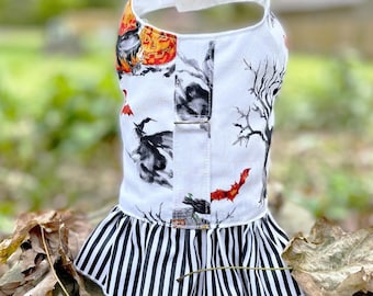 Witch Pumpkin Dog Harness Vest, Halloween Pet Costume Harness, Ruffle Dog Harness with D Ring, Ready to Ship Spooky Dog Outfit, Handmade