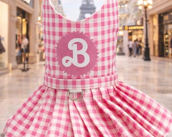 Pink Gingham Dog Dress w/ Sparkle “B” – Dollcore Inspired – Made to Order