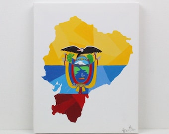 Ecuador Painting, Ecuador Map, Ecuador Flag, Original Painting, Map Gift, Ecuador Art, Ecuadorian Art, Travel Gift, Map Art, Travel Decor