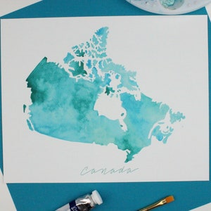 Impression de carte du Canada, impression de carte aquarelle du Canada, carte du Canada, affiche du Canada, peinture de carte, cadeau carte, cadeau du Canada, impression d'art carte pays